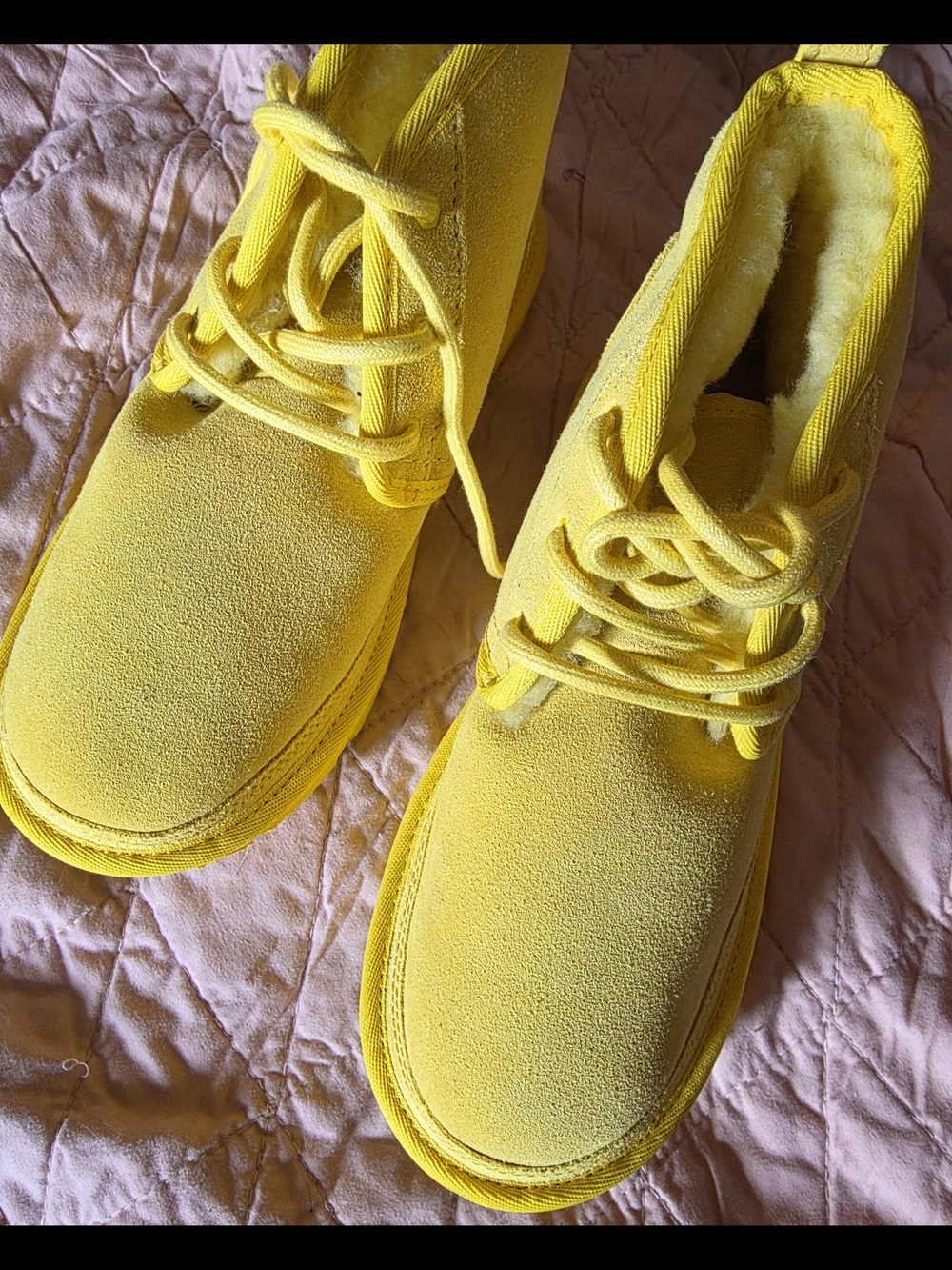 UGG Neumel II Canary Yellow Suede Lace-Up Big Kids Boots